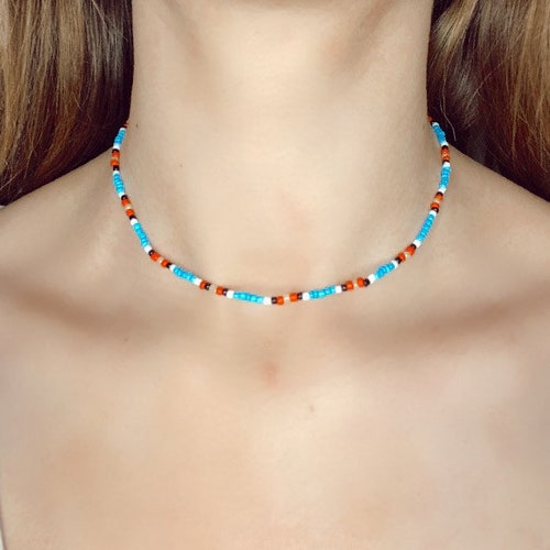 Red Seed Bead Necklace Etsy