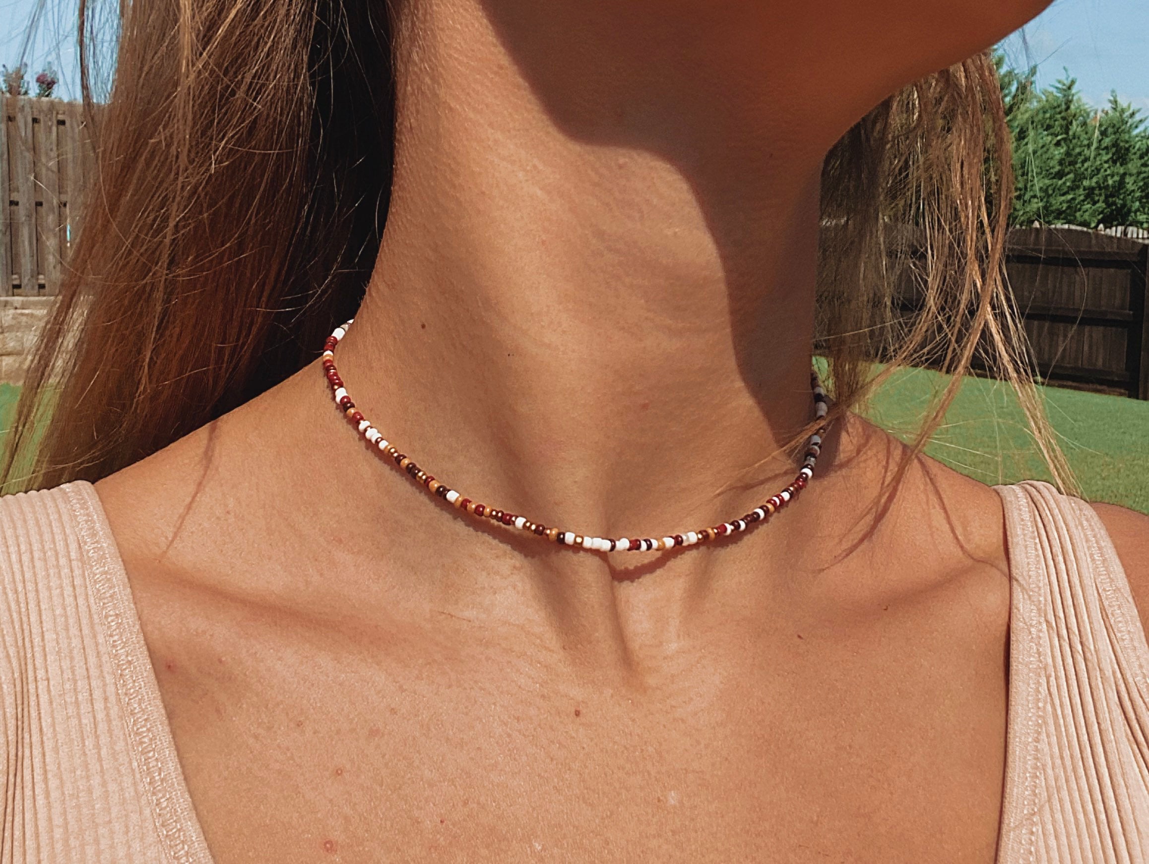 Brown bead necklace deals