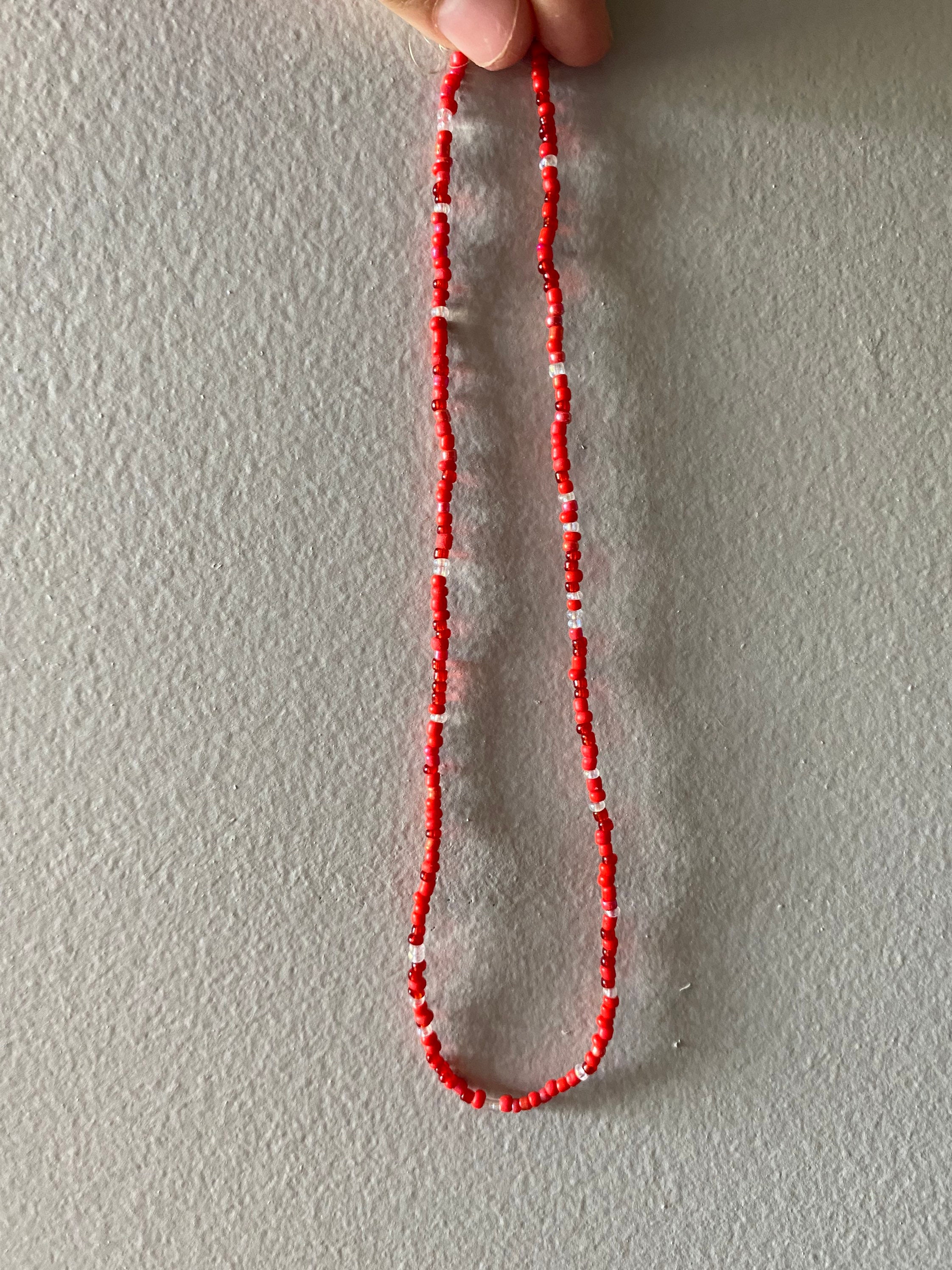 Red Seed Bead Necklace Etsy
