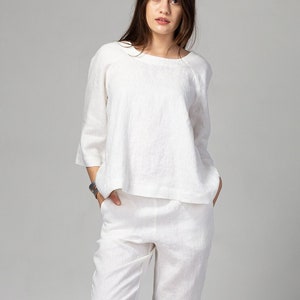 BELL Linen Raglan Blouse | Washed Linen Pullover Shirt | Flared Linen Top | Cropped Linen Pullover