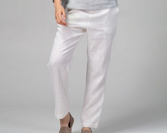 READY TO SHIP White Linen Jogger Style Pants with Pockets