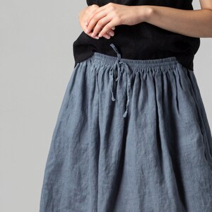 SAMPLE SALE Sizes S, M Blue Fog Linen Gathered Skirt | Spring Linen Skirt | Wide Linen Skirt | Linen Skirt with Pockets | Slow Fashion Linen