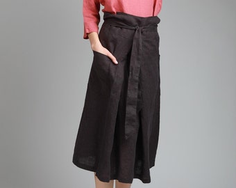 Falda cruzada FOLD con bolsillos laterales y lazos en la cintura, falda cruzada tailandesa de lino, ropa de lino KNOTIUM para mujer