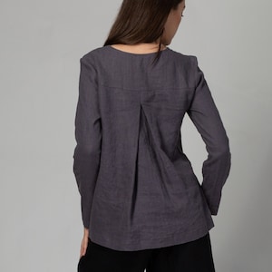 Dark Grey Long Sleeve Flared Linen Top | Swing Linen Top | Pure Linen Clothing | Natural Linen Maternity Top | Basic Linen Shirt