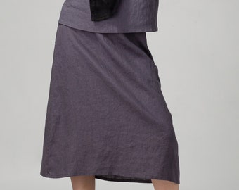 Dark Grey A Line Linen Skirt | Summer Linen Skirt | Midi Linen Skirt | Trapeze Linen Skirt | Basic Linen Skirt | Everyday Linen Skirt