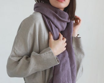 Sheer Faded Purple Light Weight Linen Gauze Scarf, Rectangular Sheer Shawl, Soft Linen Wrap, Knotium Linen Clothing