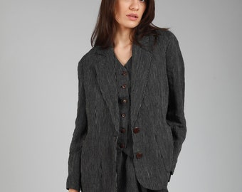 Blazer de lino ajustado sin forro SUNSET, elegante y casual para mujer, KNOTIUM Linen Clothing