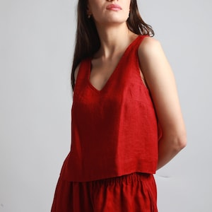 Boho Chic LILLE Ärmelloses Leinentop mit V-Ausschnitt für den Sommer, Knotium Leinenkleidung