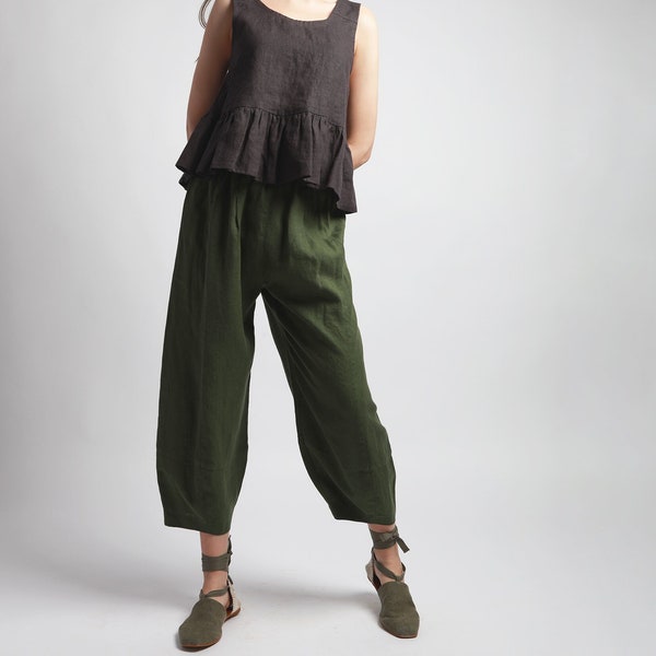 FRIDAY Harem Style Linen Pants with Tapered Bottoms, Loose Linen Pants, Wide Linen Trousers, Linen Pants Women
