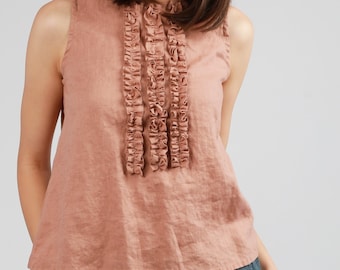 LOULOU Sleeveless Linen Top with Ruffle Accents, KNOTIUM Linen Clothing