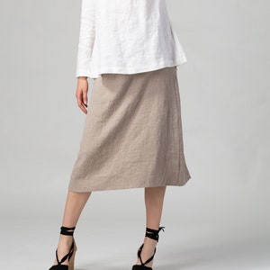 Natural Linen A-Line Skirt | Midi Linen Skirt | Summer Linen Skirt | Linen Skirt with Elasticated Back | Pure Linen Skirt