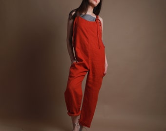 PLAY Relaxed Linen Dungarees with Adjustable Tie Straps. Linen Jumpsuit, Knotium Linen Clothing Women, Linen Overalls