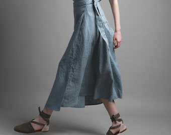 Maxi jupe portefeuille en lin NOLA, jupe de marche, jupe de demoiselle d'honneur, jupe minimaliste, moderne Mid-Century, jupe bohème, jupe cottagecore