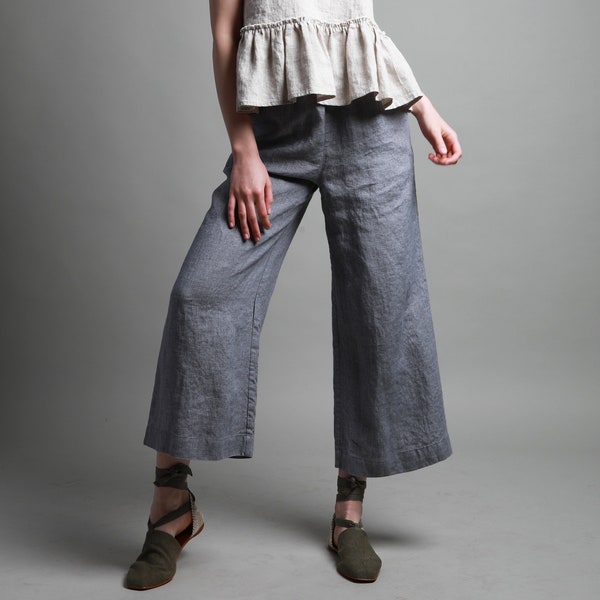 FOREVER Stylish Straight Ankle Linen Pants with Pockets, Handmade Linen Clothing for Women, Knotium Clothing