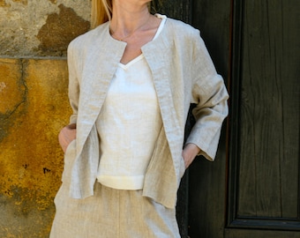 Light Linen Cardigan | Linen Buttonless Shirt | Cropped