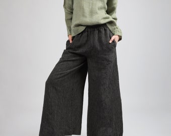 KOKO Pantalones de lino de pierna extra ancha con bolsillos, pantalones minimalistas para mujer, ropa de otoño de lino, ropa de lino KNOTIUM