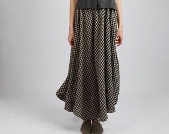 POPPY Maxi Plaid Circle Linnen Rok met Zakken, Tartan Maxi Rok, Cottagecore Gingham Rok, KNOTIUM Linnen Kleding