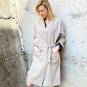 KIM Heavy Linen Kimono Coat, Women Linen Duster Coat, Loose Linen Cardigan, Long Kimono Jacket Women, Handmade Linen Clothing