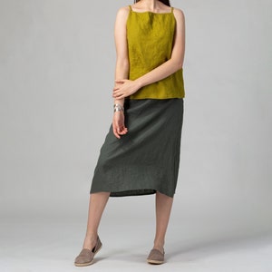 READY TO SHIP Forest Green Linen Skirt | A Line Linen Skirt | Minimalist Linen Skirt | Zipper Linen Skirt | Washed Linen Skirt