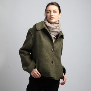 FRANKIE 2 Cropped Boiled Wool Cape Cardigan Jacket, Fall Spring Wool Clothing, Unlined Wool Jacket