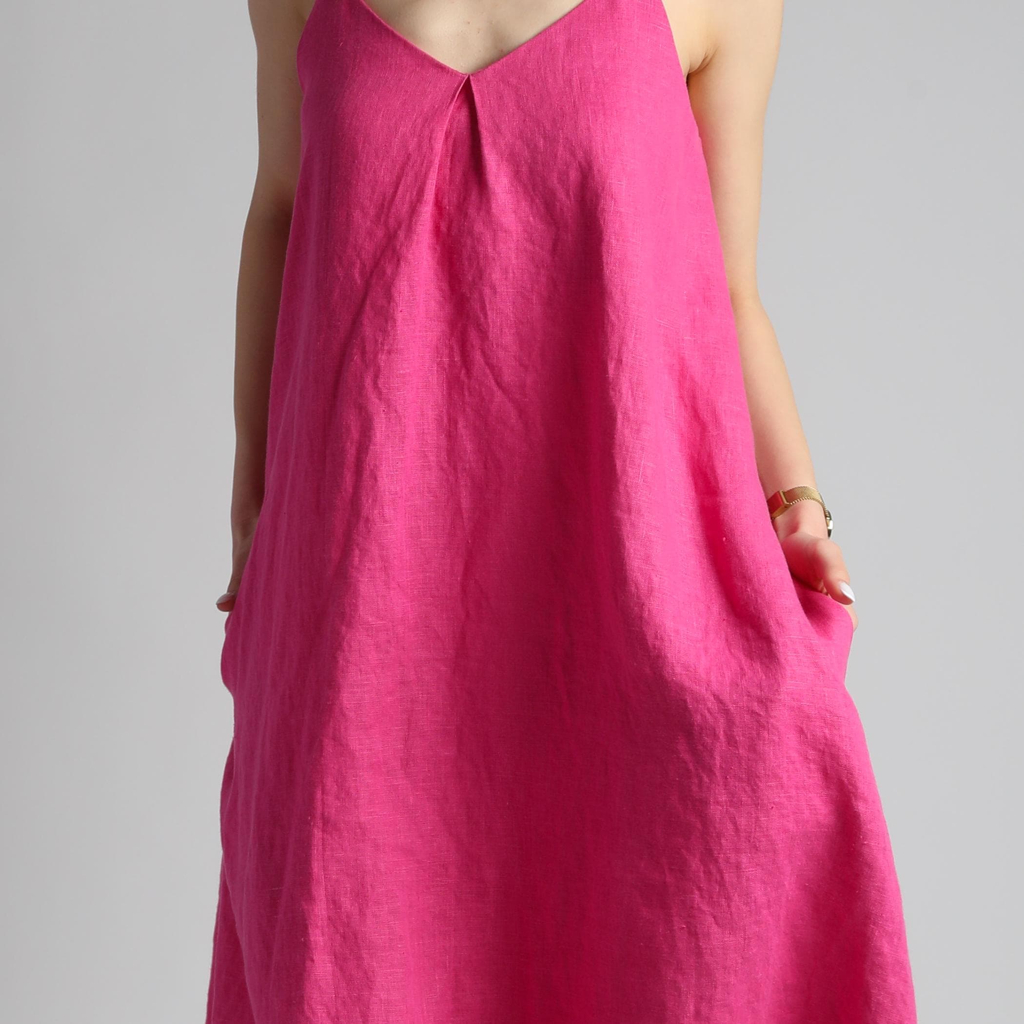 NIKOLET Flared Linen Maxi Dress: Spaghetti Strap A-Line Summer Clothing