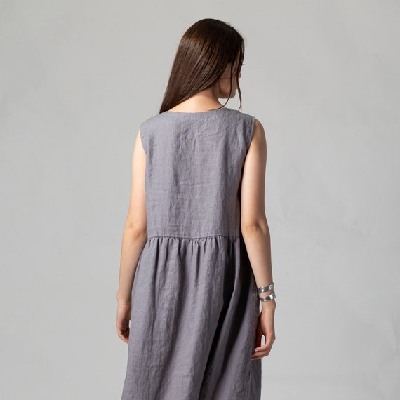 READY TO SHIP Flor Midi Linen Smock Dress, Tank Dress Women, Ruffle Maxi  Dress, Linen A Line Dress, 100% Linen Tunic, Loose Linen Dress - Etsy