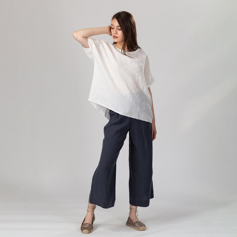 KEYA Straight Linen Pants Classic Linen Pants Elasticated Linen Pants Summer Linen Trousers Linen Pull on Pants Linen Gaucho Pants imagem 4