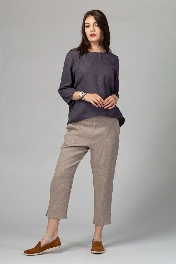 Linen Tapered Pants Natural Ankle Pants for Women Low Rise Linen Pants Pure Linen  Pants Linen Lounge Pants Cropped Linen Pants -  Norway