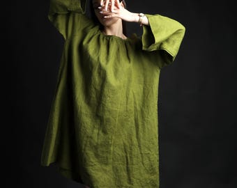 MAY Voluminous Tunic Dress with Raglan Wide Sleeves, Women's Linen Dresses, Linen Clothing, Mini Dress, Knotium Linen
