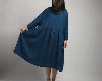 EIRA Voluminous Drop Shoulder Smock Linen Dress - Made to Order