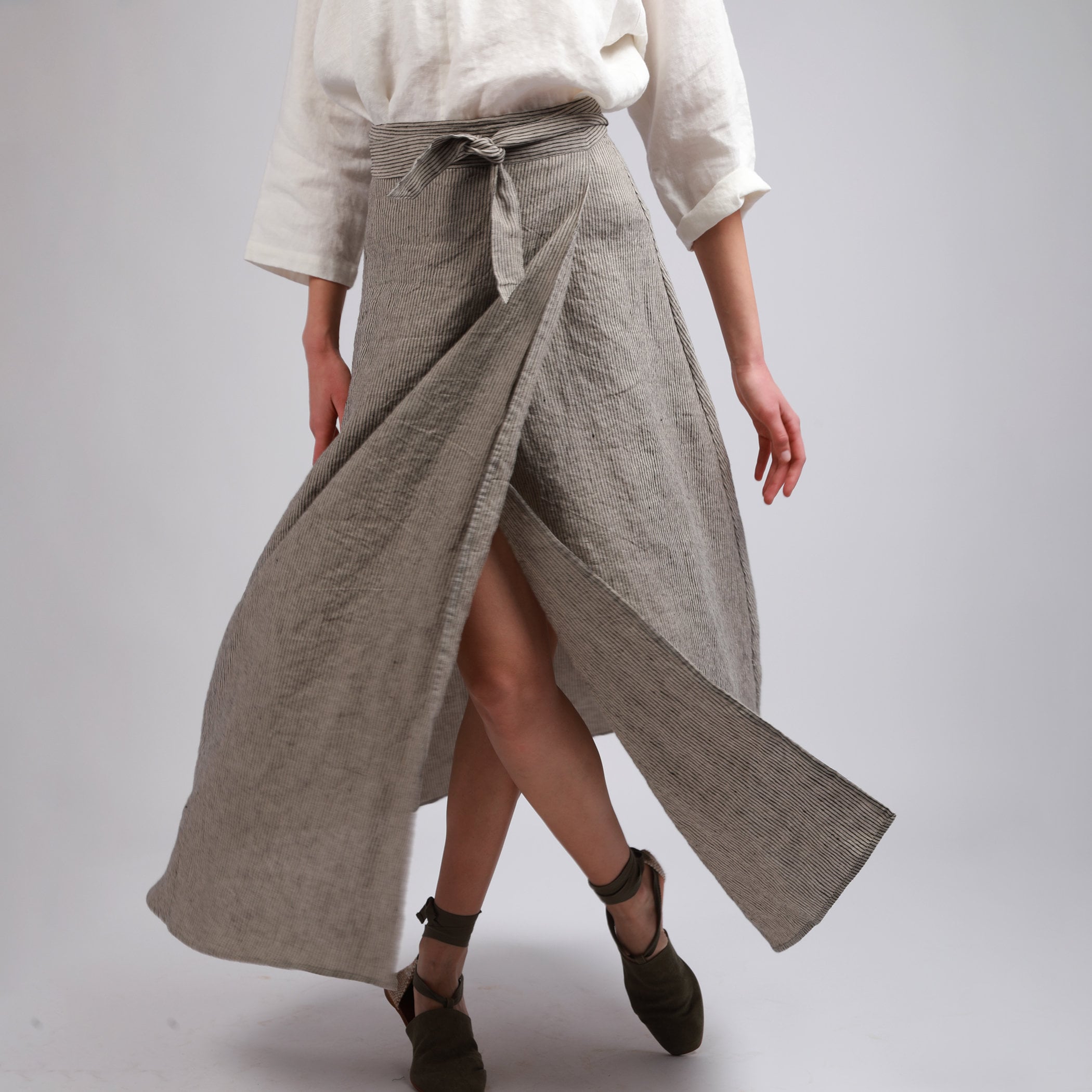 Tina Maxi Linen Wrap Around Skirt, Walking Bridesmaid Minimalist Mid Century Modern, Boho Cottagecore Skirt
