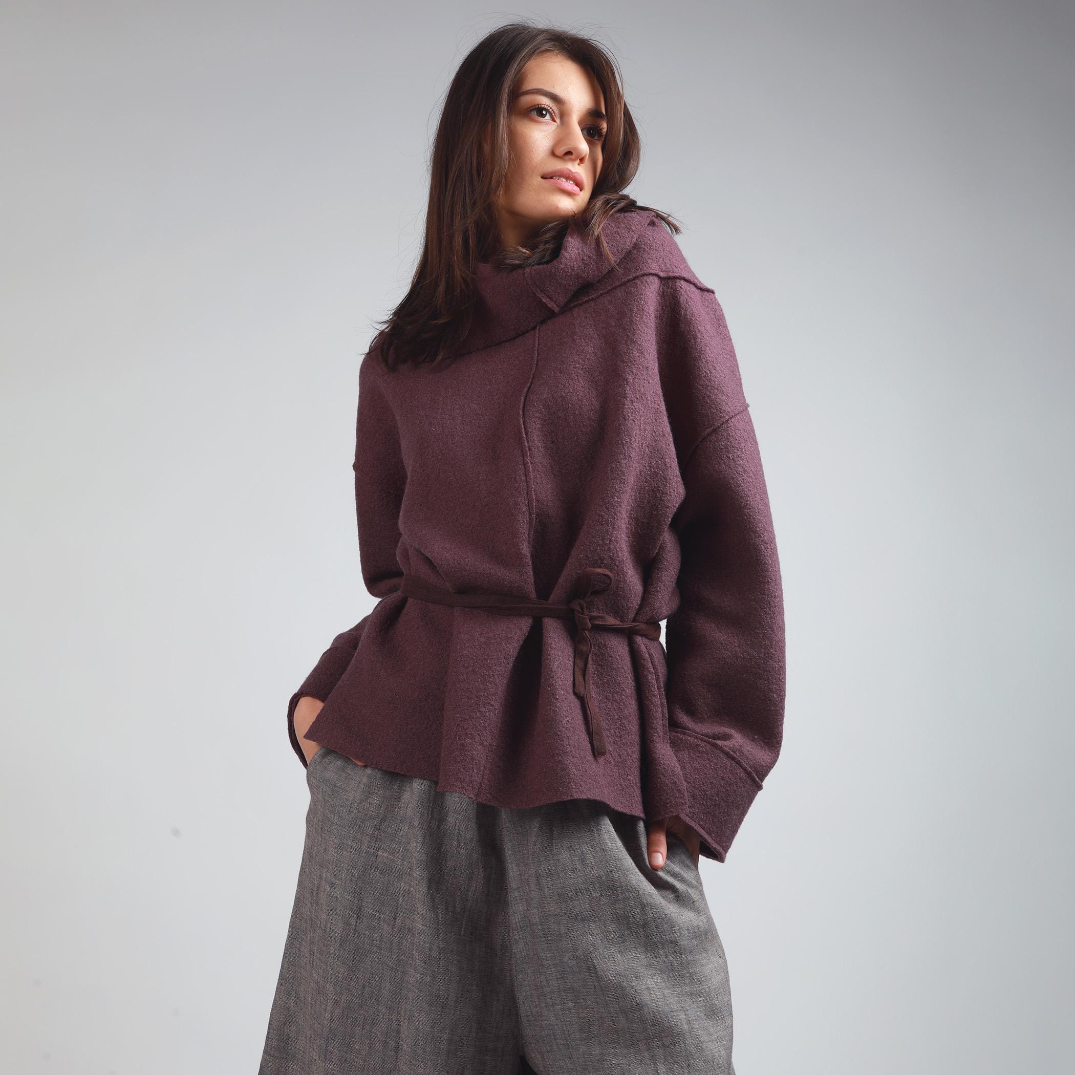 JAMIE Loose Boiled Wool Fall/spring Sweater With High Split