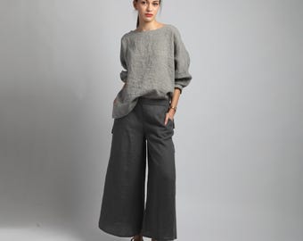 TESS Ankle Wide-Leg Linen Pants for Women - Made to Order Tailored Clothing