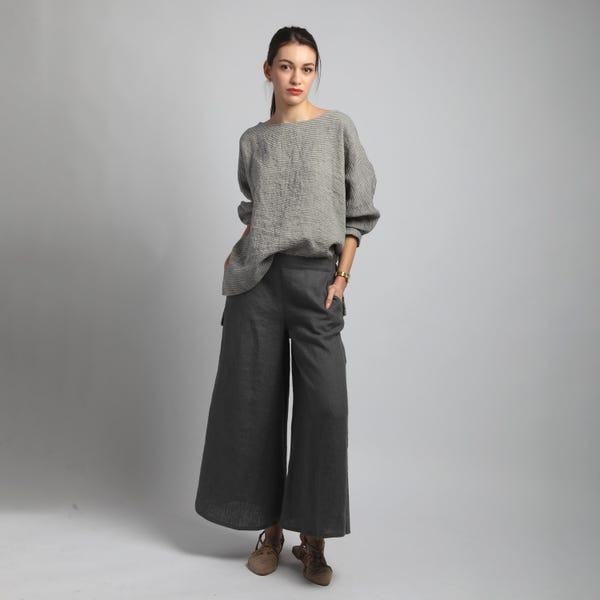 TESS Ankle Wide-Leg Linen Pants for Women - Made to Order Tailored Clothing
