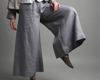 KOKO Extra Wide Leg Linen Pants with Pockets, Boho Linen Pants, Linen Trousers Women, KNOTIUM Linen Clothing