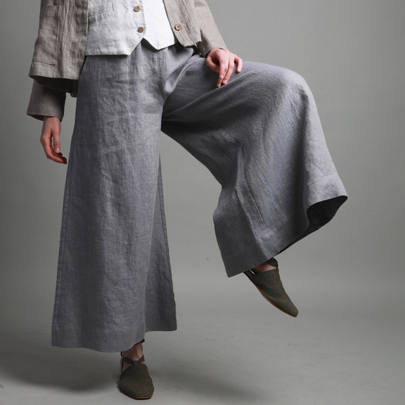 Pantalon en lin extra large avec poches KOKO Pantalon boheme en lin Pantalons en lin pour femme Vetements en lin KNOTIUM Etsy France