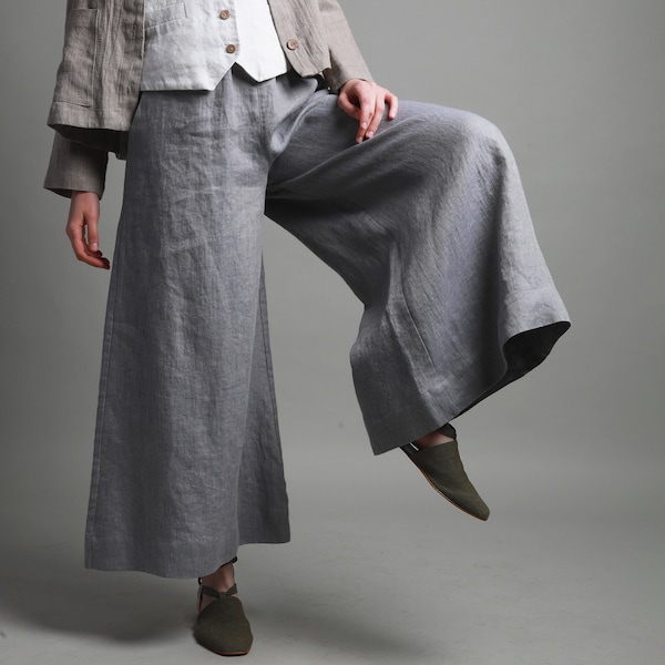 KOKO Extra Wide Leg Linen Pants with Pockets, Boho Linen Pants, Linen Trousers Women, KNOTIUM Linen Clothing