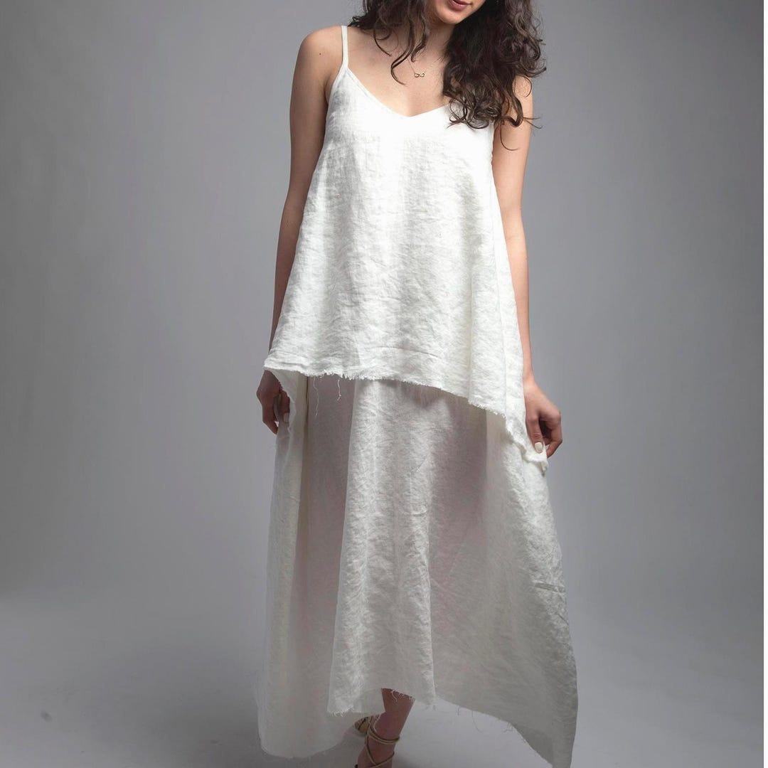 Lino Bianca La Camicia Di Lino Va Stirata Abito Lungo In Lino