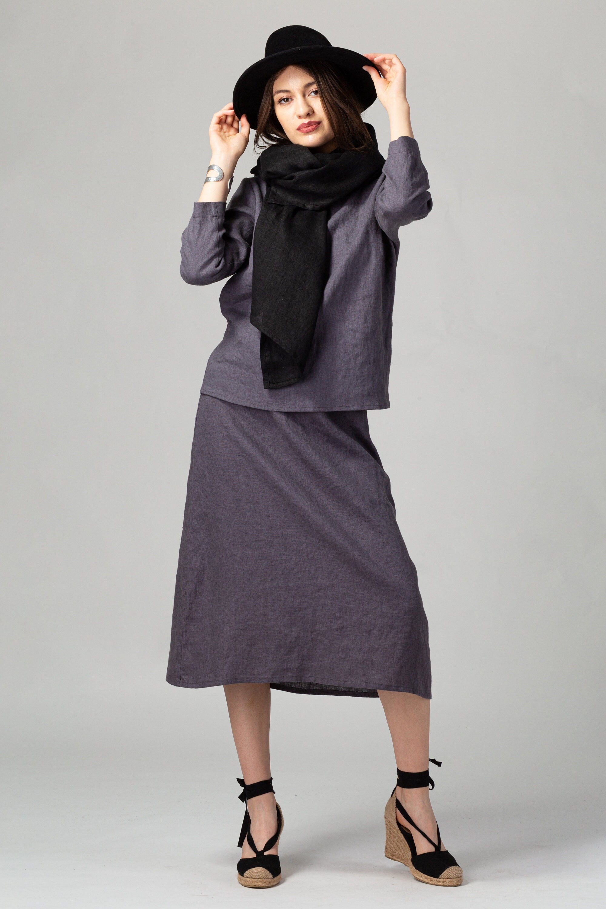 Grey A Line Skirt Summer Skirt Midi Linen - Etsy Hong