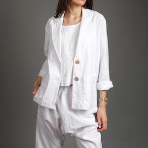 chinese dress ladies SNOW White Linen Pantsuit – Women's Lined 2-Piece Suit