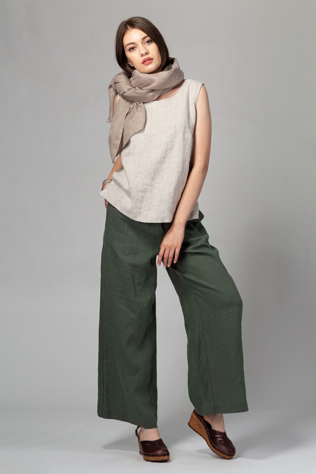 Sample Sale Loose Linen Pants Forest Green Green Linen Pants - Etsy