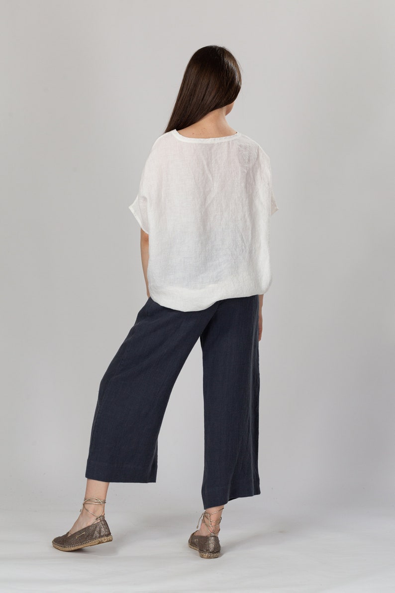 KEYA Straight Linen Pants Classic Linen Pants Elasticated Linen Pants Summer Linen Trousers Linen Pull on Pants Linen Gaucho Pants imagem 8