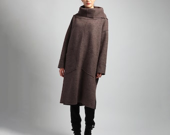 FJORD Maxi Chunky Boiled Wool Sweater Coat, Heavy Cocoon Overcoat, Handmade Warm Long Jumper