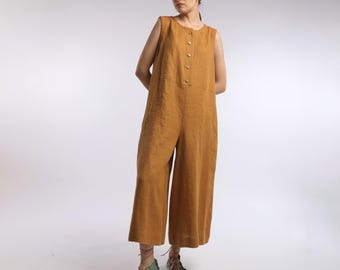 MARA Boxy Linen Jumpsuit with Button-Down Front
