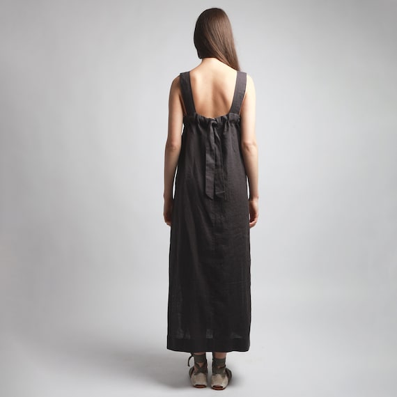 Ready to Ship, Size XS, Color Eggplant - KARA Long Sleeveless Linen Dress  With Belt, Bridesmaid Dress, Maxi Linen Dress With Side Slits - Etsy Israel