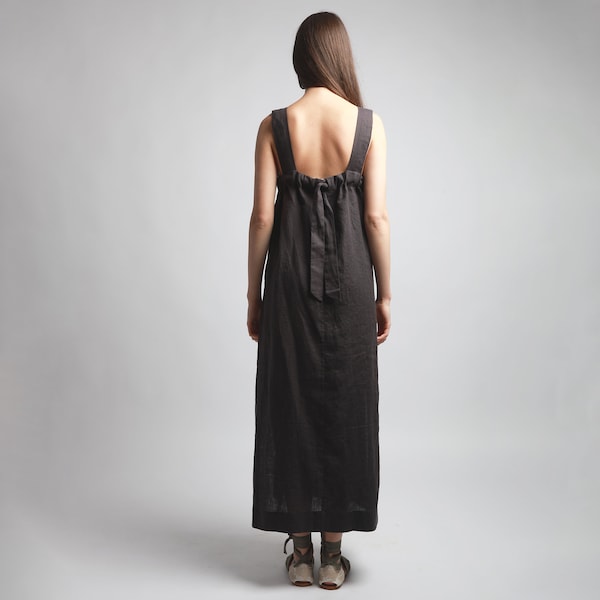 Ready to Ship, Size XS, Color Eggplant -  KARA Long Sleeveless Linen Dress with Belt, Bridesmaid Dress, Maxi Linen Dress with Side Slits