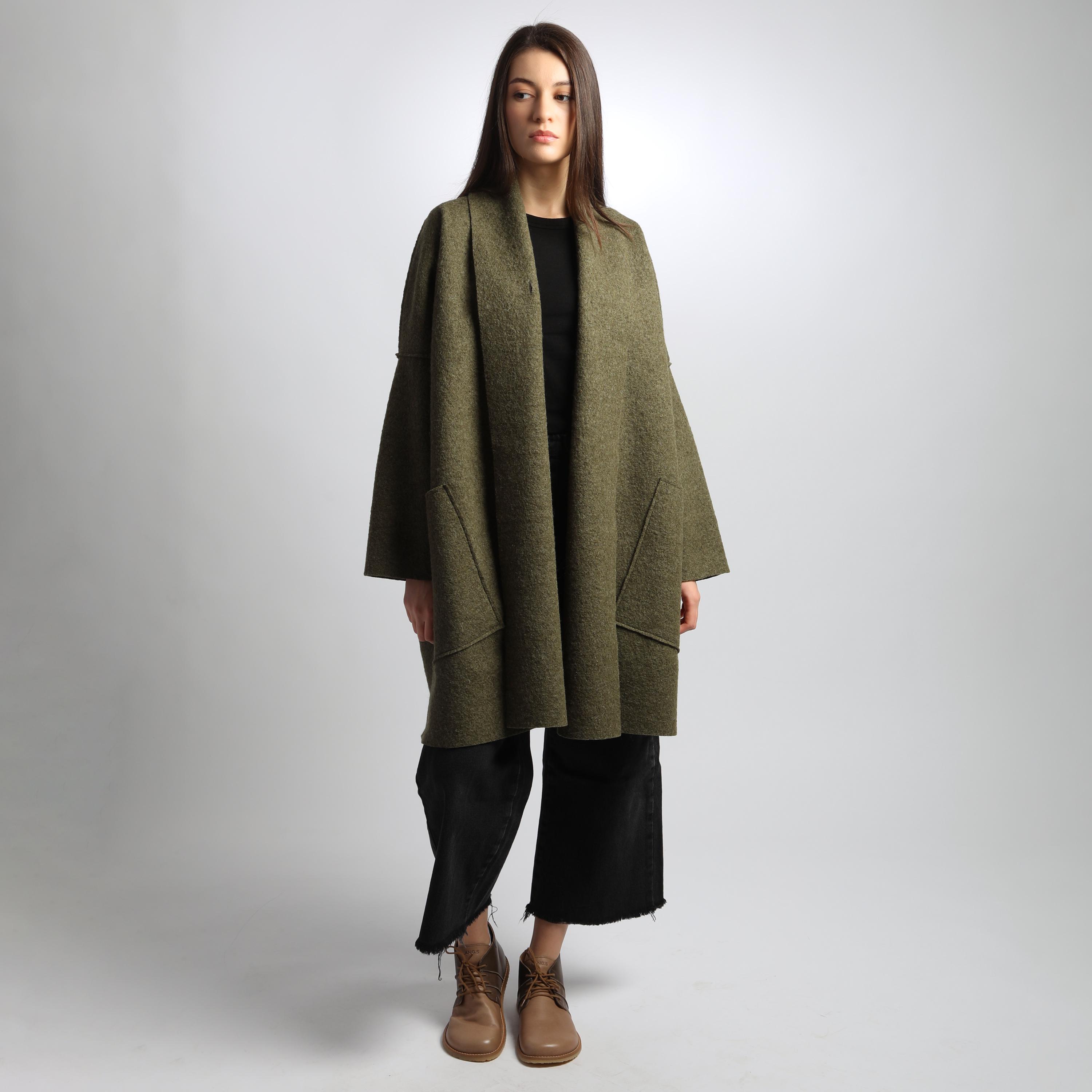 ELLA Oversized Boiled Wool Coatigan Jacket With Patch Pockets