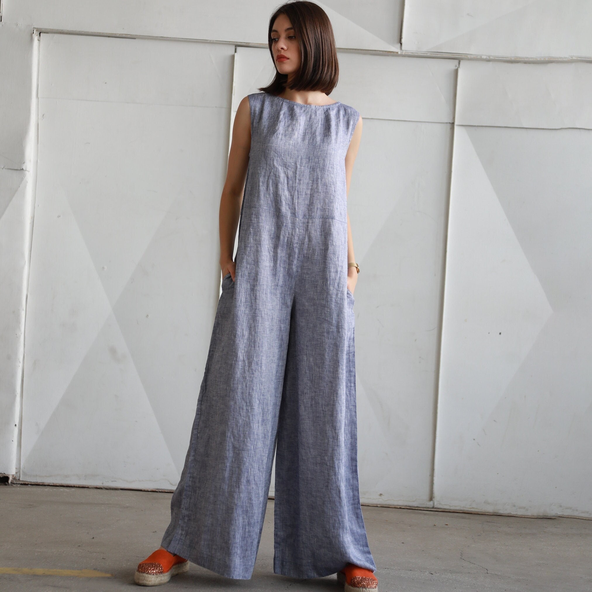オールインワン・サロペット ALYSI LINEN WIDE-LEG JUMPSUIT Alia Linen Wrap Overlay Wide Leg Jumpsuit - Ivory – REBDOLLS