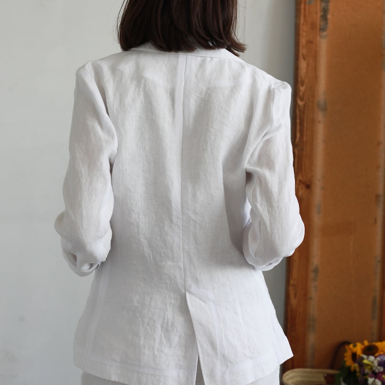 SUNSET Unlined Fitted Silhouette Linen Blazer, No Lining Casual Elegant Linen Jacket for Women, KNOTIUM Linen Clothing image 9