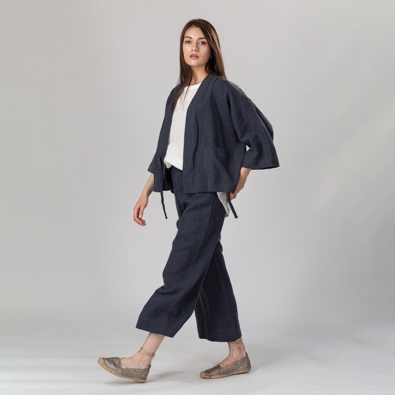 KEYA Straight Linen Pants Classic Linen Pants Elasticated Linen Pants Summer Linen Trousers Linen Pull on Pants Linen Gaucho Pants imagem 7